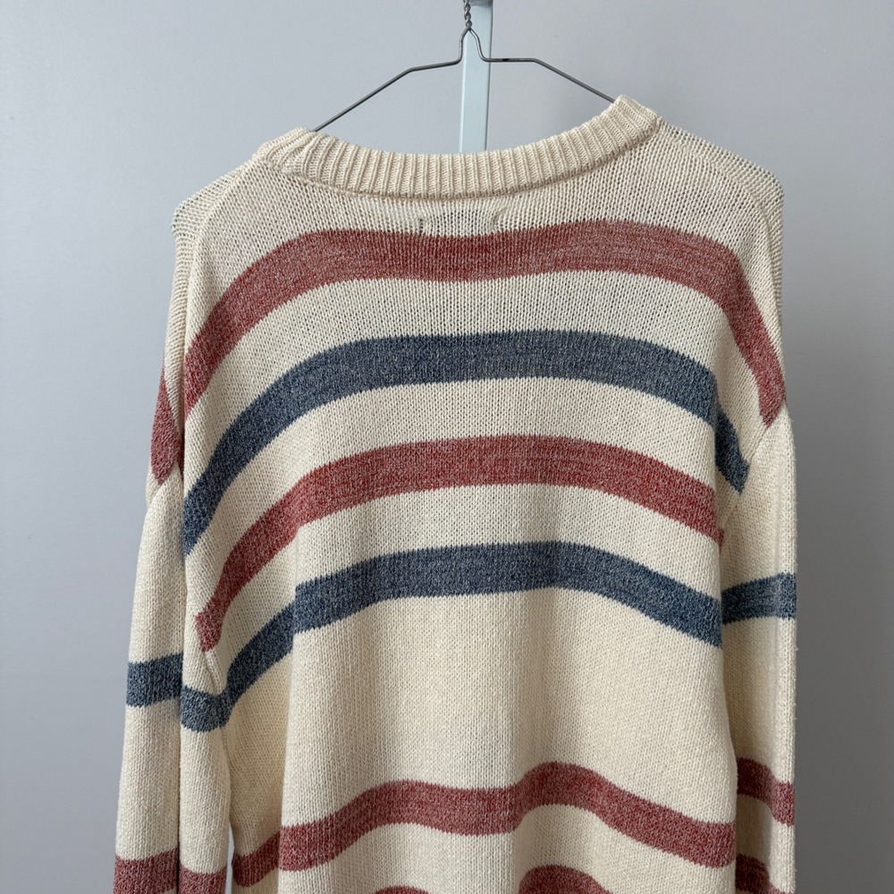 Zara sz L Mens Striped Knit Sweater Cream Blue Red Tennis‎ Prep Minimalst NWT - Picture 8 of 9